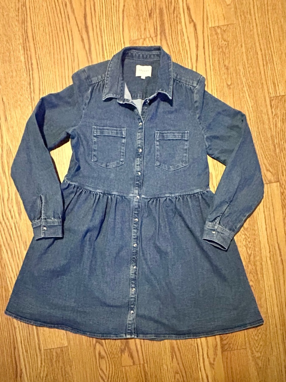 Sézane Leana Denim Shirt Dress Button Front Chambray Tiered Mini Long Sleeve - Picture 4 of 14